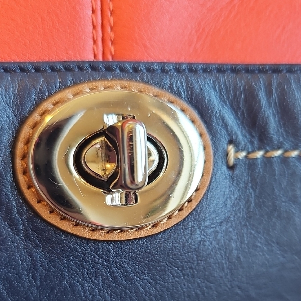 Coach 2013 Park Colorblock Carrie Tote Orange Blue Brown - Picture 4 of 14